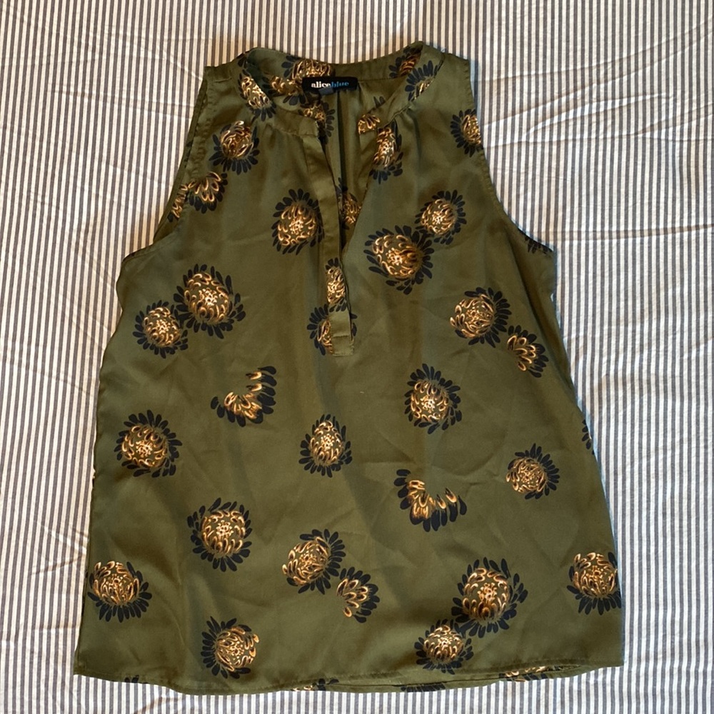Floral sleeveless blouse, olive floral
